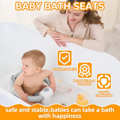 Baby Bath Seat for Babies 5-10 Months, Non-Slip Toddler Bath Seats for Babies Sitting Up, Safe Infant & Newborn Bathtub Chair with 4 Suction Cups & Soft Cushion for Shower,Gray
