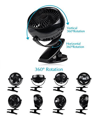 Gazeled Clip on Fan Battery Operated, 360° Rotation, with 8 Free AA Batteries, Quiet USB or Battery Operated Fan, 5'' Portable Battery Powered Clip on Fans for Camping, Stroller, Bedroom, Outdoor
