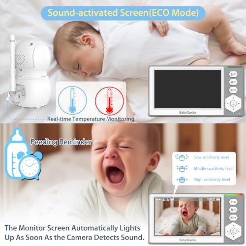 Baby Ganibs Baby Monitor with Camera and Audio, 4.3'' Video Baby Monitor with 1000ft Long Range and 30-Hour Battery, No WiFi,Night Vision, ECO Mode, 2-Way Talk