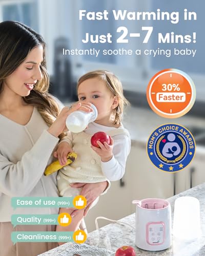 Grownsy Bottle Warmer, Fast Baby Bottle Warmer for All Bottles, Milk Warmer for Breastmilk or Formula, Smart Temperature Control and Automatic Shut-Off- Pink