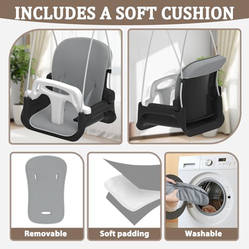 2 in 1 Toddler Swing & Baby Jumper, Foldable Baby Jumper with Soft Cushion, Foldable Indoor & Outdoor Use, Easy to Install & Store Swing Sets for Backyard Play (Black)
