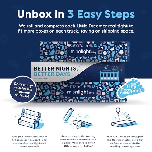 Moonlight Slumber Little Dreamer Crib Mattress – Dual-Sided Baby and Toddler Mattress, Firm Infant Support, Waterproof and Hypoallergenic, 5" Foam, Standard Size, Made in USA