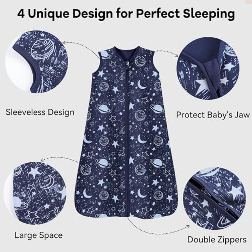 Unnivoll Baby Sleep Sack 6-12 Months 3 Pack 100% Cotton Lightweight 0.5 TOG Wearable Blanket Baby Sleep Bag with 2-Way Zipper for Newborn Infant Blue