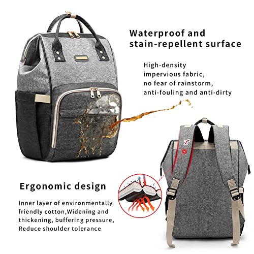 GAIVP Diaper Bag Backpack for Women, Baby Bags for Girls,Diaper Bag with Changing Pad, and Insulated Pockets (Dark Grey +Light Grey)