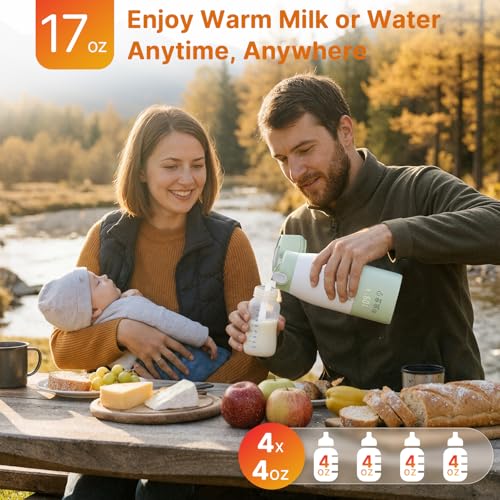 Portable Baby Bottle Warmer, 16000mAh Rechargeable Travel Milk Warmer with 7 Temp Settings, 316 Stainless Steel Fast Heating Leak-Proof Bottle Warmer for Breastmilk & Formula, Night Feeds & On the Go