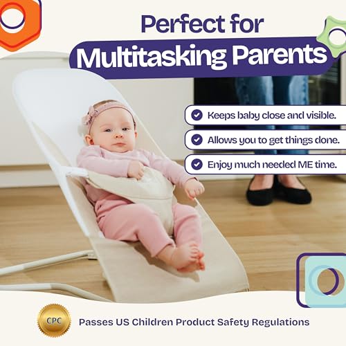 ComfyBumpy Ergonomic Baby Bouncer Seat - Safe, Portable Bouncing Chair with 3 Adjustable Height Positions - Infant Bouncy Seat Perfect for 8-20lbs Babies (Oatmeal)