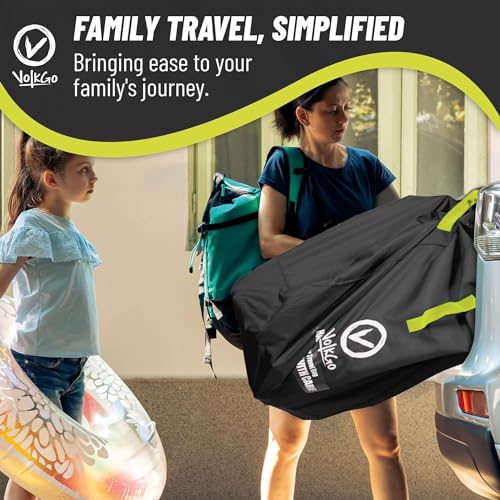 V VOLKGO Super Extra Large Stroller Bag for Airplane with Padded Backpack Shoulder Straps, Double Stroller Cover for Air Travel, Jogger & Carrier - Fits All, Gate Check Bag, Waterproof Travel Cover.