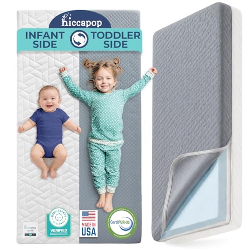 Hiccapop Baby Crib Mattress, Waterproof, Dual Sided Foam Baby Mattress, Firm Side for Babies, Soft Memory Foam Side for Toddlers, Made in USA