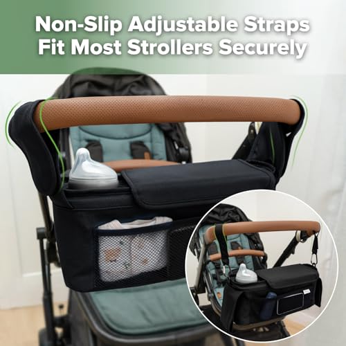 haakaa Universal Stroller Organizer with Insulated Cup Holder - Black, Single Cup Holder, Stroller Caddy with Shoulder Strap & Extra Non-Slip Stroller Hook, Fits Most Strollers