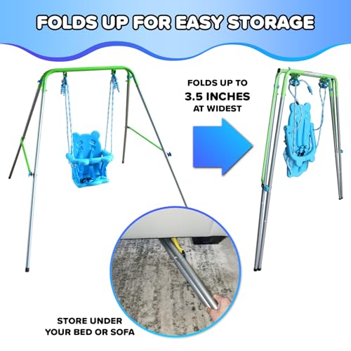 Sportspower My 1st Toddler Swing - Heavy-Duty Baby Indoor/Outdoor Swing Set with Safety Harness, Blue, 52"L x 55"W x 47"H