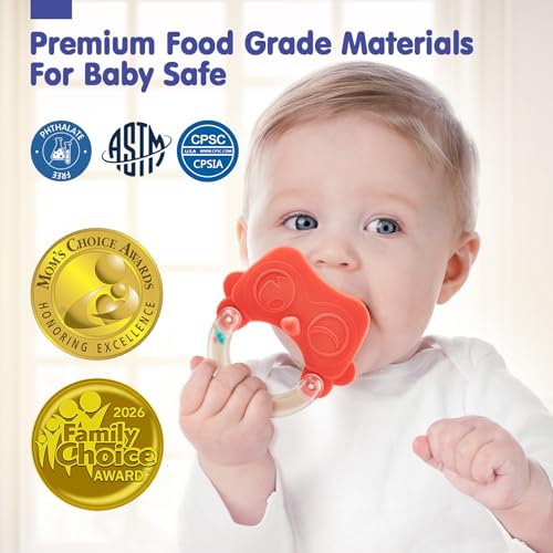 hahaland Baby Toys 0-6 Months - Baby Rattles Teething Toys 3-6 Months, Newborn Infant Toys 6-12 Months, Teether Grasping Shaker Toy Baby Gifts 6 5 4 3 Month Old Must Haves Montessori Rattle for Babies