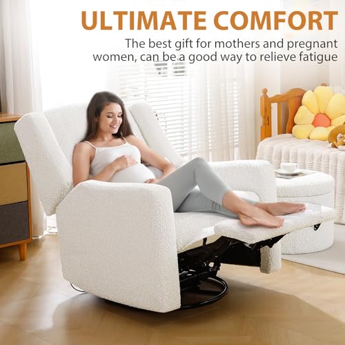 SENYUN Power Recliner Chair Swivel Glider, Large Rocker Recliner w/USB Charging Port, Boucle Upholstered Swivel Rocker Glider Recliner for Nursery,Bedroom,Living Room, 1PC, Cream