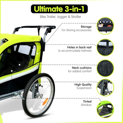 Booyah Strollers Double Child Baby Bike Bicycle Trailer, Jogger, Stroller with Suspension (Orange)
