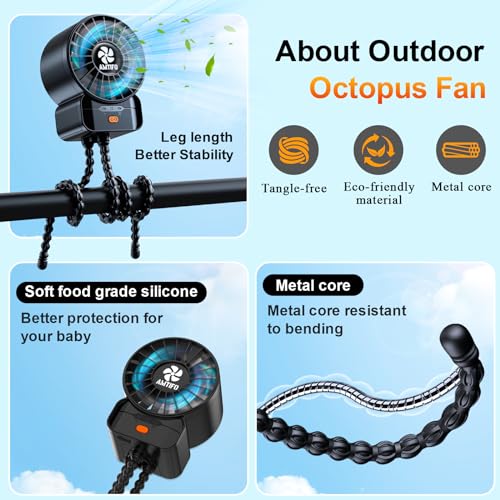 AMTIFO Portable Stroller Fan - 4-Speed Rechargeable USB Fan, Quiet Clip-on Baby Fans for Stroller Crib and Travel - Compact & Battery-Operated Cooling Fans for Baby Comfort on the Go