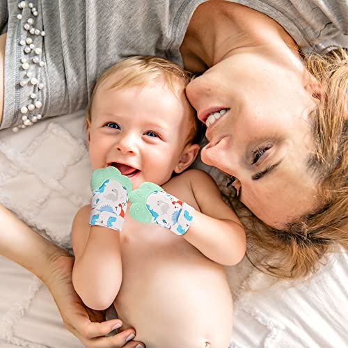 2Pack Silicone Teething Mitt, Soothing Infant Teething Mitten Pain Relief, Prevent Scratches Glove, Safe Silicone Teething Toys for 0-12 Months