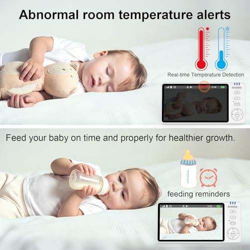 AnKeKe Baby Monitor with Camera and Audio, No WiFi Baby Monitor with 5" IPS LCD Screen, 100-Hour Battery, 1000ft Long Range, 2-Way Talk, Cry and Feeding Reminder, Night Vision and 355°PTZ