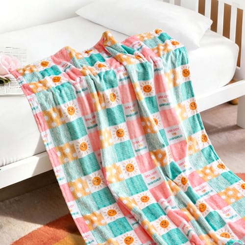 Baby Blanket for Girls, Super Soft Double Layer Mink Blankets with Dotted Backing, Sun Smile Toddler Newborn Nursery Bed Blanket, You are My Sunshine Print Throw Blanket, 30 X 40 Inches
