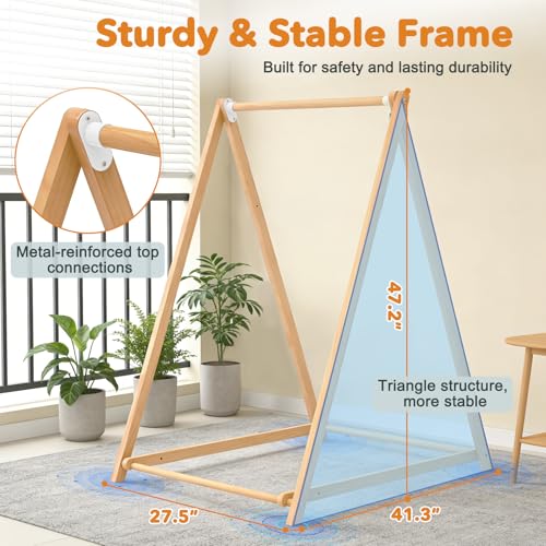 2-in-1 Baby Jumper & Swing, Montessori Wooden Toddler Swing Set with Stand for Indoor/Outdoor, Baby Bouncer Jumper & Hammock Swing with 5-Point Harness, Suitable for Children Ages Up to 3 Yrs