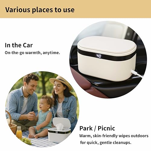 Weegeeks Portable Baby Wipe Warmer - USB-Powered, (40°C/104°F to 60°C/140°F) Adjustable Heating, Ultra-Quiet & 0.4kg Lightweight for Travel