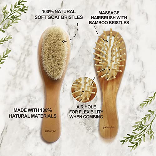 6-in-1 Baby Grooming Set, Natural Wooden Hairbrush and Comb, Nail Clippers,Nail Scissors, Nail File and Tweezers for Kids and Newborns in Nice Gift Box