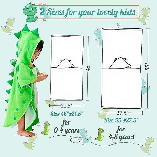 Maleroads Soft Cotton Baby Bath Towel Beach Towel Bathrobe for Kids 0-4 Years (Green Dinosaur, 21.545inch)