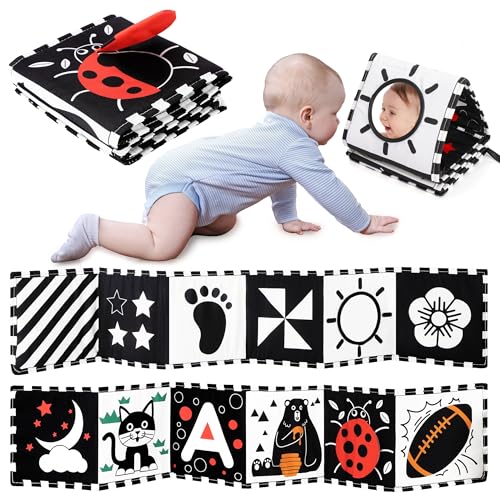 URMYWO Black and White Baby Toy, Tummy Time High Contrast Newborn Toys 0-3 Months, Soft Baby Book, Visual Stimulation Montessori Sensory Infant Toys 0-6-12 Months, Boy Girl Shower Gift