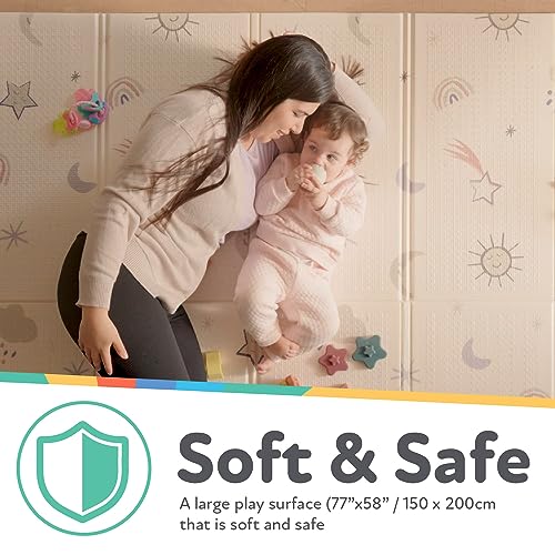 Nuby Reversible Baby Floor Mat, 77" x 58" - Foldable and Lightweight Baby Play Mat for Floor - Easy Storage and Travel - Stars and Sky