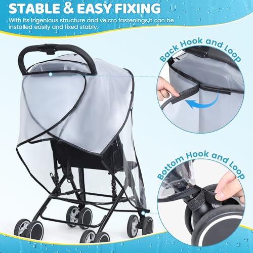 Clear Stroller Rain Cover for Travel Strollers, Waterproof Recessed Zipper Design, Breathable Mesh Vents, Easy Access, Protects from Rain Wind Dust Snow
