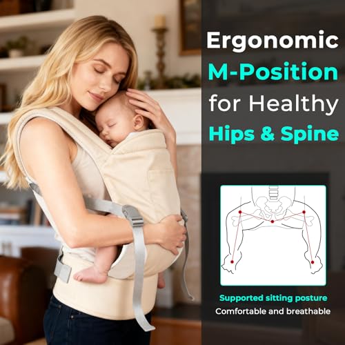 CycleMore Baby Carrier Newborn to Toddler - Soft Structured Carrier with Hip Healthy Design, 3 Carry Positions Options, Ergonomic Backpack Design with Lumbar Support (7-35lbs) Ivory