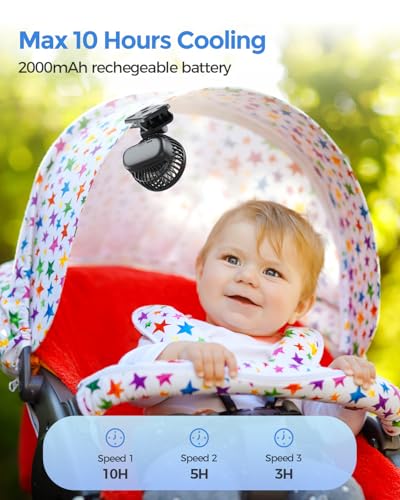 Mini Baby Fan with Clip for Carrier Stroller, Baby Essentials, Ultra Light 0.24 lb, Safe Gaps, Rechargeable 3-Speed Portable Fan, Beach Vacation Travel Essential Gear for Boys Girls, Registry Gifts
