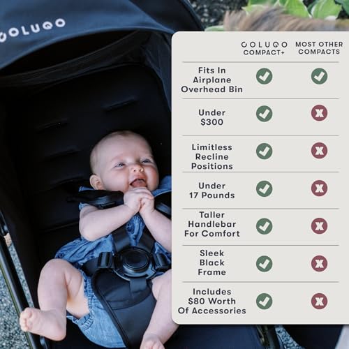 Colugo Compact Stroller+ Lightweight Travel Stroller 16lb, One-Hand Auto-Fold, Multi-Position Recline, for Infants and Toddlers Ages 6 Months to 4 Years, Rain Cover, Backpack and Cup Holder, Black