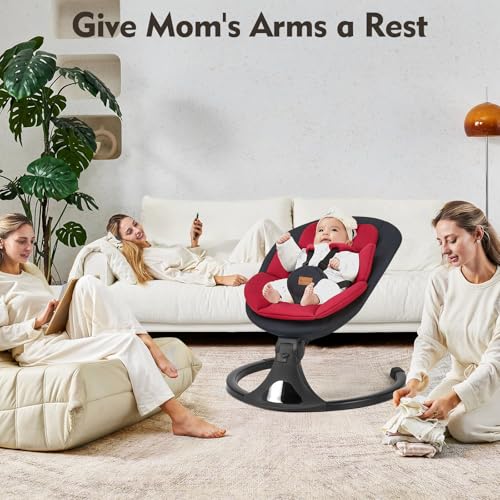 Baby Swings for Infants, Portable Baby Swing for Newborns with Bluetooth, Electric Infant Swing with 5 Speed Motions, 12 Melodies & Remote Control (Max 20 lbs, Red)