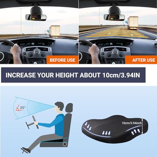 Putniu Adult Booster Car Seat Cushion, Wedge Memory Foam Pad for Driving Seat, Effectively Increase Height By 3.94 inch, Car Travel Accessories for Long Trips, (Black)