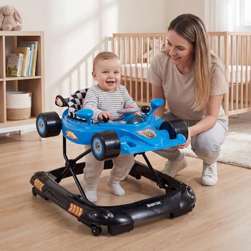 BABY JOY 4-in-1 Baby Walker, Foldable Activity Walker with Adjustable Height, Music & Lights, Anti-Rollover, Toddler Push Walker, Baby Walker with Wheels for Boys Girls 6-14 Months (Blue)