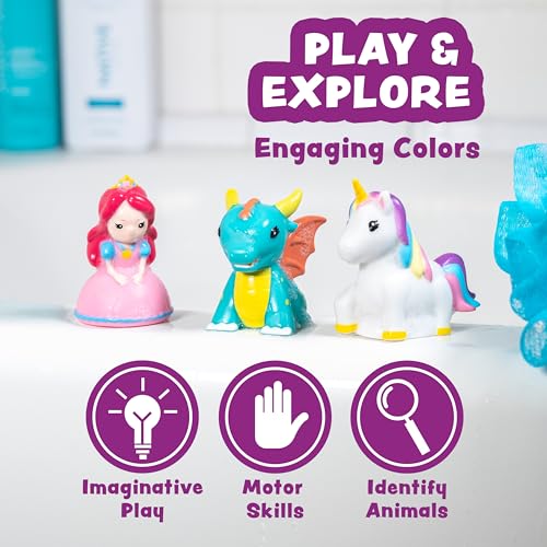 Tub Works® Fantasy Watertight Bath Toys, 6 Pack | Sealed, No Hole Bath Toys Design Keeps Moisture Out | Soft, Squeezable & Float on Water | Baby & Toddler Bathtub Toy | Unicorn Baby Girl Bathtub Toy