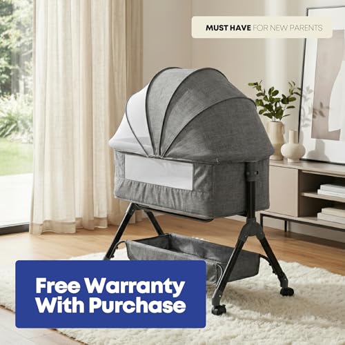 East Elm Baby Bassinet with Rocking Function, Breathable Mesh Sides, Portable Bassinet with Wheels & Storage Basket, Newborn Infant Crib (0–24 Months)