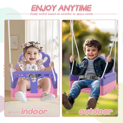 Foldable Toddler Swing Set and Baby Jumper, Indoor & Outdoor Use, Baby Bouncer Jumper, Safe and Durable Swing Set for Backyard （Pink）