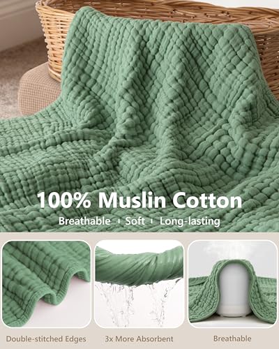 FIEMOL Baby Bath Towels, 100% Muslin Cotton Hooded Baby Towels for Newborn, 2 Pack Baby Towels with Hood for Infant Toddler and Kids, Large 32x32Inch Unisex Bath Essentials, Soft and Absorbent