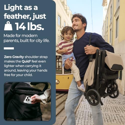 Inglesina Quid³ Lightweight Compact Travel Stroller for Baby & Toddler 0-55 lbs – One-Hand Fold, Reclining Seat, Airline Approved, Car Seat Compatible, UPF 50+ Canopy – Cosmic Black