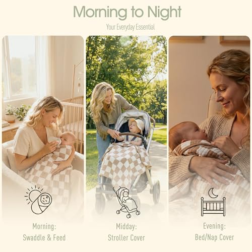 HardNok Ultra Soft Muslin Baby Blanket,A Versatile Swaddle and Bed Blanket for Babies, Toddlers, Boys, and Girls (1 Coffee Checkered 1 Pack).