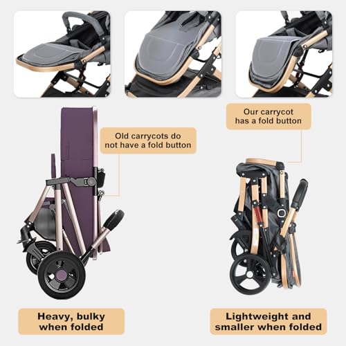 2 in 1 Baby Stroller Newborn Stroller Foldable Convertible Infant Stroller Pushchair Folding High Landscape Infant Carriage,Toddler Pushchair Gray Baby Stroller