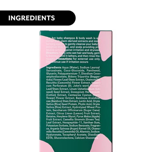The Act Organic Baby Shampoo and Body Wash with Chamomile - Hypoallergenic, Natural Oils, Tear-Free, for Sensitive Skin and Fine Hair, for Kids 3+, Sulfate-, Paraben-, Phthalate-, Dye-Free,13.5 Fl Oz