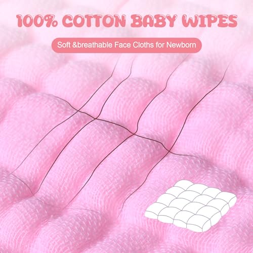Breling 20 Pcs Baby Muslin Washcloth 12 x 12 Inch 100% Cotton Soft and Absorbent Muslin Washcloth Burp Cloth Wipe Newborn Face Towel for Baby Boy Girl Sensitive Skin(Powder Pink, White, Pink)
