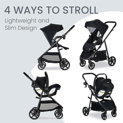 Britax Willow Brook Travel System, Car Seat Stroller Combo With Willow Infant Car Seat, Aspen Base, and Brook Stroller; ClickTight Technology, RightSize System and 4 Ways to Ride — Onyx Glacier