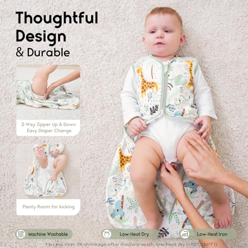 Yoofoss Baby Sleep Sack 0-6 Months 0.5 TOG Baby Wearable Blanket, 100% Organic Cotton Infant Toddler Sleeping Sack 2-Way Zipper Lightweight Sleep Sack, Giraffe