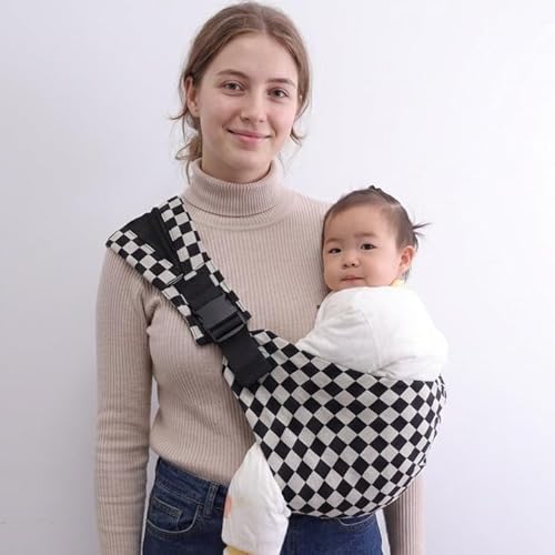 Lujifo Baby Sling Carrier, Premium Cotton Blend Baby Carrier for Toddlers, Adjustable & Breathable Toddler Carrier with Ventilated Straps, Lightweight & Travel-Friendly Design (Ebony Check)