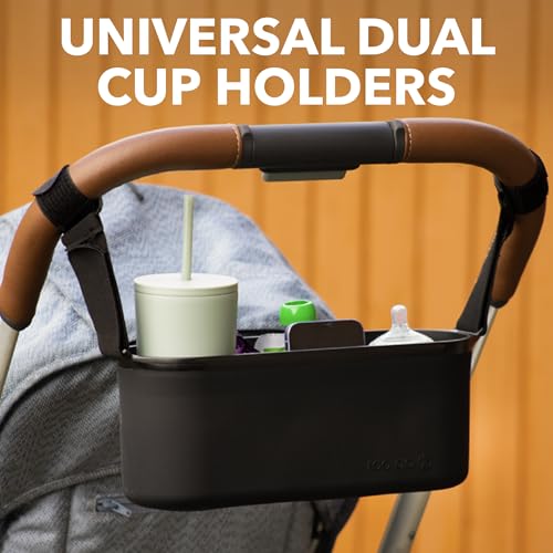 Universal Silicone Stroller Organizer with Cup Holders | Waterproof, Easy-Clean, BPA-Free Caddy with Organized Interior | Anti-Slip Straps fit Uppababy, Nuna, Doona & Most Strollers | roo go