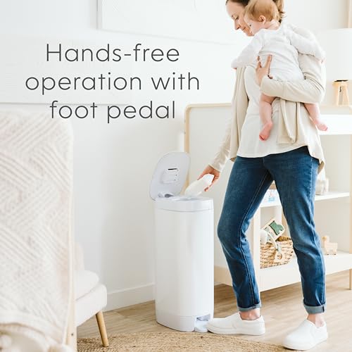 Diaper Genie Deluxe Gift Set Pail – Diaper Disposal Made in Stainless Steel | Hands-Free Foot Pedal & Easy-Glide Function| Includes 2 Easy Roll Refills (48 Bags) | Baby Shower Gift