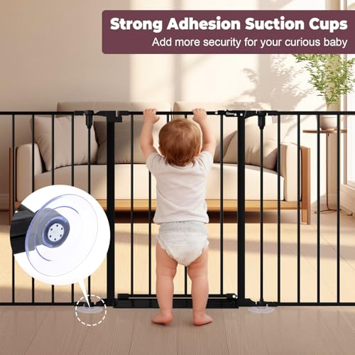 Cideny 29.4-78" Extra Wide Baby Gate, Long Dog Gates Indoor for Doorways Stairs, Essential Large Safety Gate for Child Toddler with Anti-Trip Pedal, Adjustable Pet Gate, 28" Tall 3 Metal Panels Black