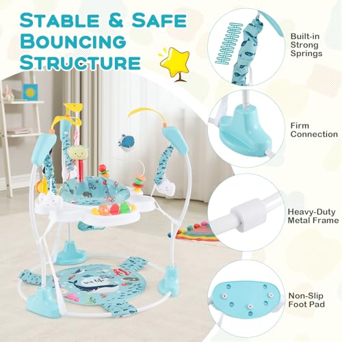 BABY JOY Baby Jumpers and Bouncers, Infant Activity Center with Music Lights Sounds, 360° Rotating Seat and 3 Adjustable Heights, Baby Play and Learning Center for 6-12 Months